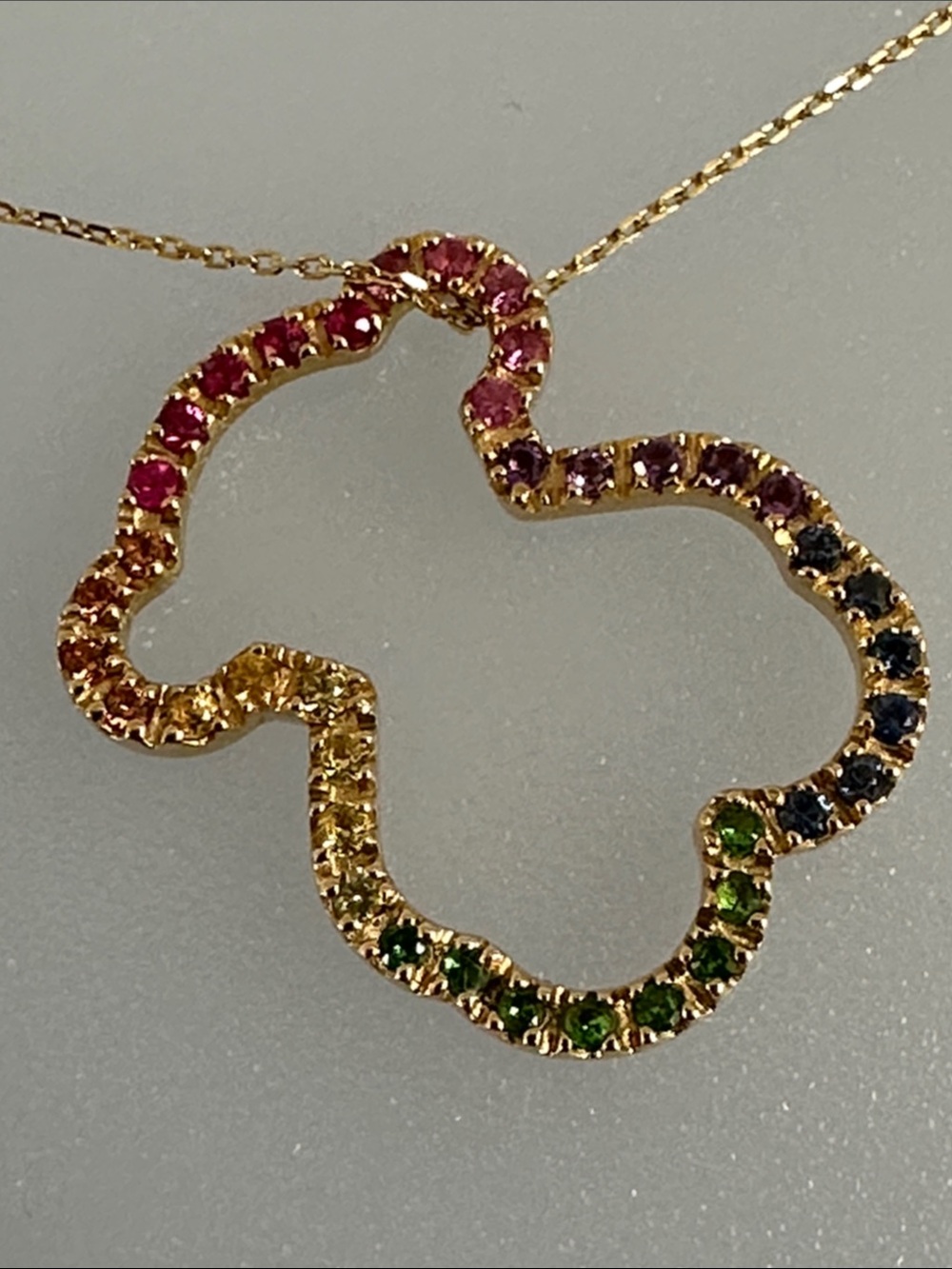 TOUS 18k real Solid Gold Teddy Bear Pendant  with Real Gems Necklace